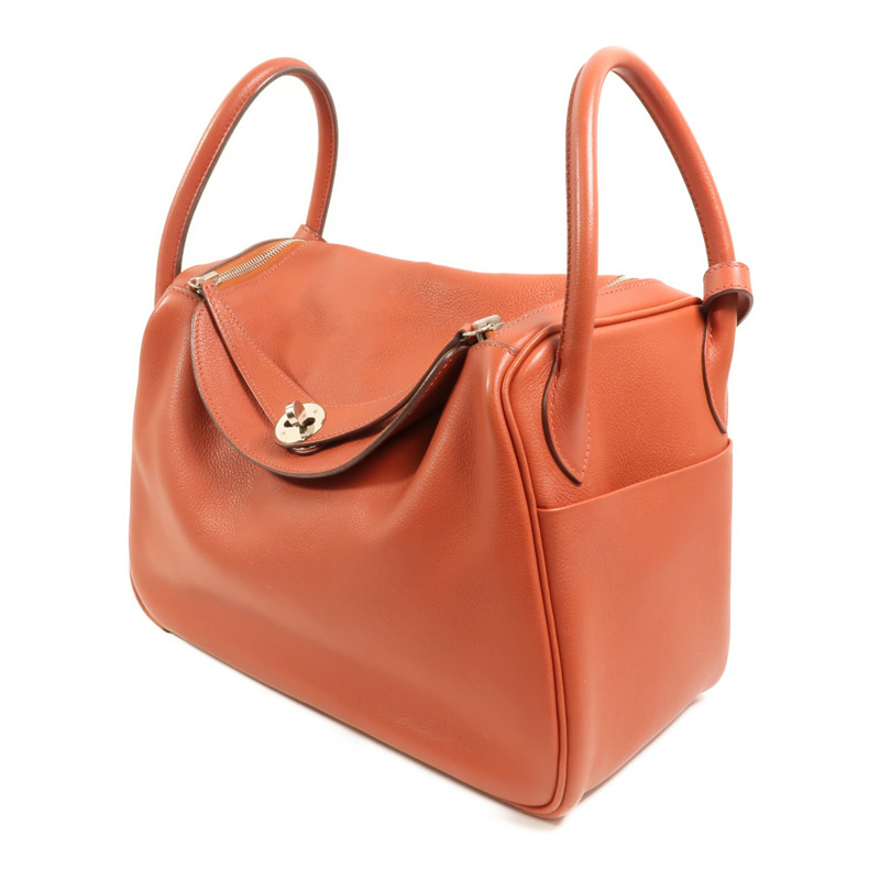 HERMES Evercolor皮革Lindy 30銀扣手挽肩背兩用袋Brique-2