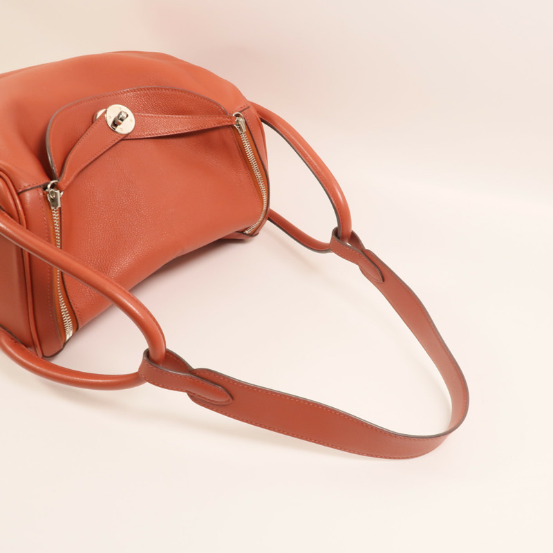 HERMES Evercolor皮革Lindy 30銀扣手挽肩背兩用袋Brique-7