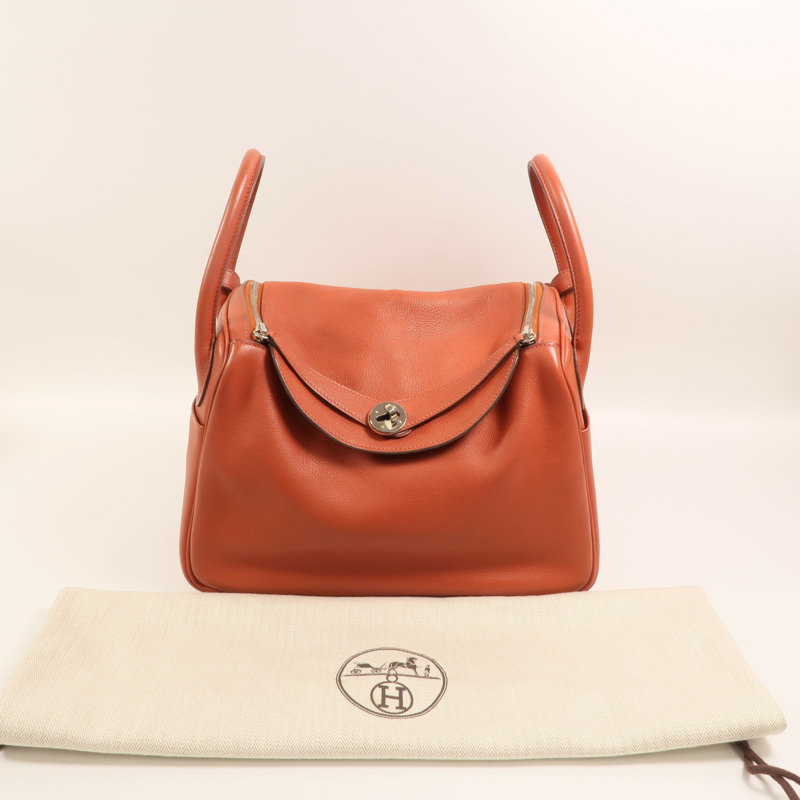 HERMES Evercolor皮革Lindy 30銀扣手挽肩背兩用袋Brique-8