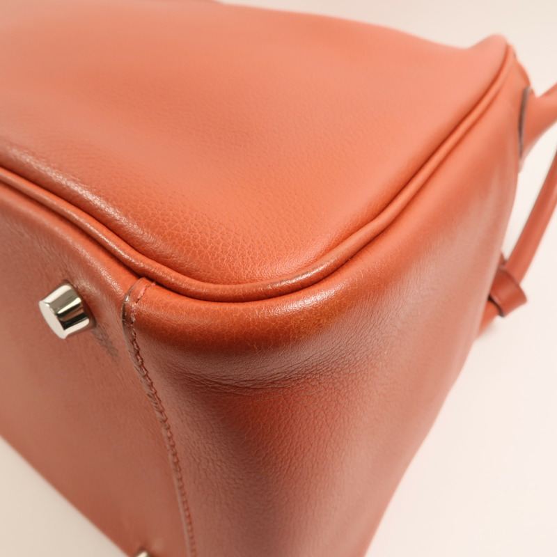HERMES Evercolor皮革Lindy 30銀扣手挽肩背兩用袋Brique-11