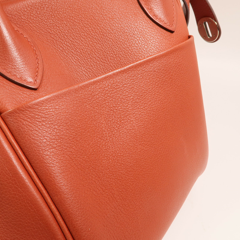 HERMES Evercolor皮革Lindy 30銀扣手挽肩背兩用袋Brique-16