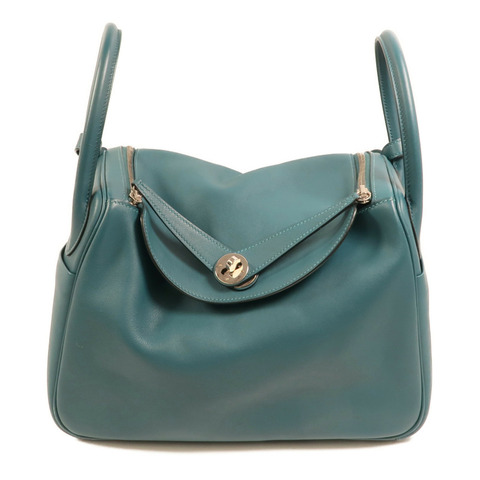 HERMES Swift皮革Lindy 30銀扣手挽肩背兩用袋Bleu De Galice