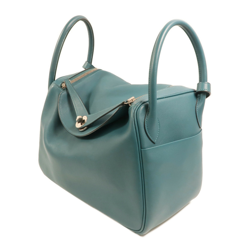 HERMES Swift皮革Lindy 30銀扣手挽肩背兩用袋Bleu De Galice-2
