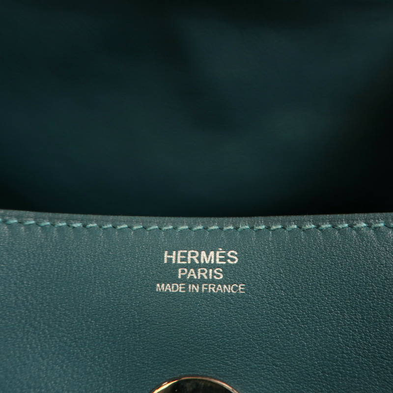 HERMES Swift皮革Lindy 30銀扣手挽肩背兩用袋Bleu De Galice-5