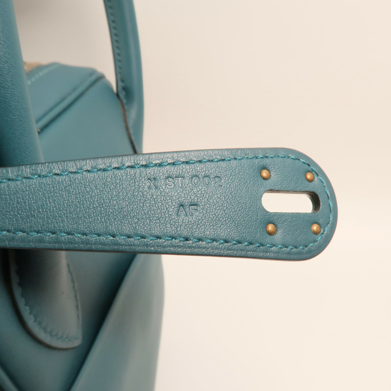 HERMES Swift皮革Lindy 30銀扣手挽肩背兩用袋Bleu De Galice-6