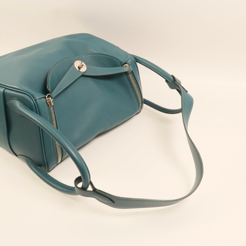 HERMES Swift皮革Lindy 30銀扣手挽肩背兩用袋Bleu De Galice-7