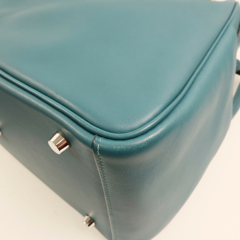 HERMES Swift皮革Lindy 30銀扣手挽肩背兩用袋Bleu De Galice-8