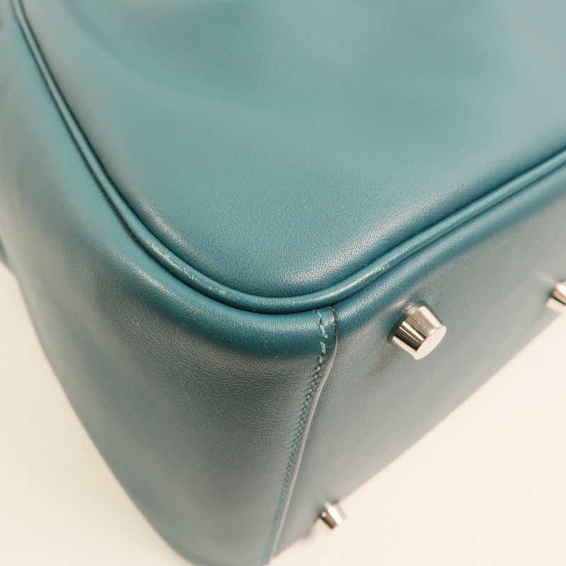 HERMES Swift皮革Lindy 30銀扣手挽肩背兩用袋Bleu De Galice-9