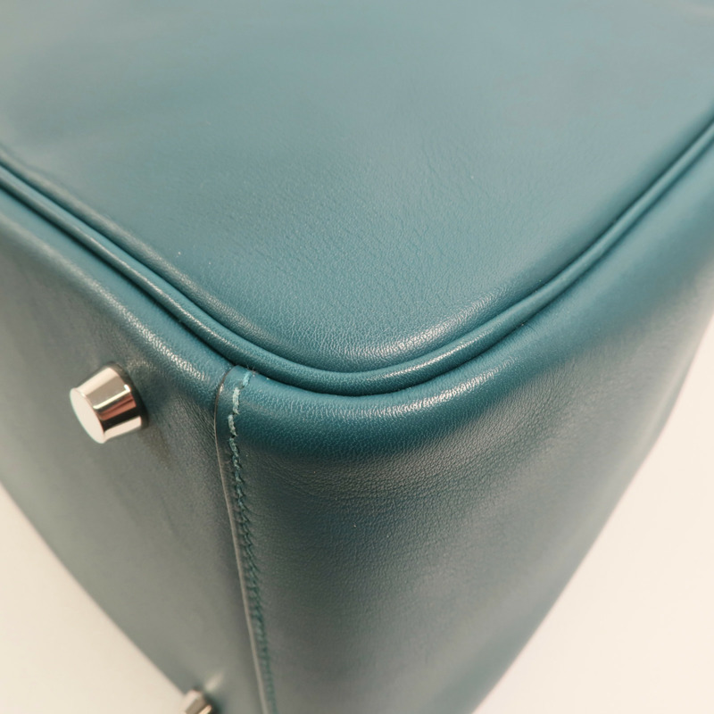 HERMES Swift皮革Lindy 30銀扣手挽肩背兩用袋Bleu De Galice-10