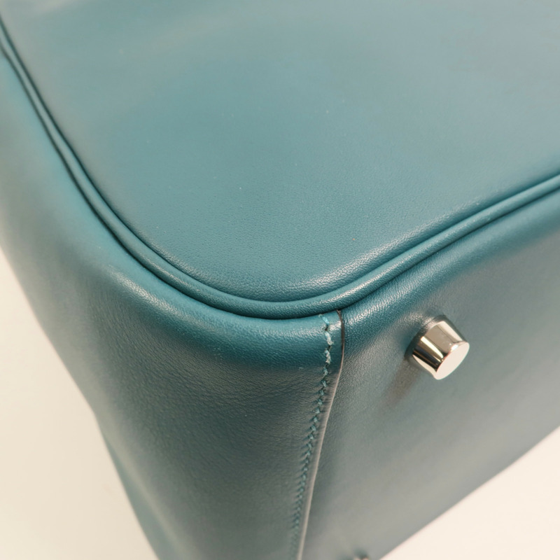 HERMES Swift皮革Lindy 30銀扣手挽肩背兩用袋Bleu De Galice-11