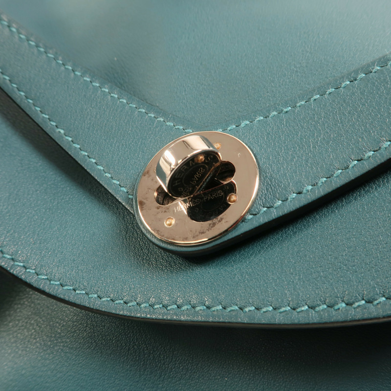 HERMES Swift皮革Lindy 30銀扣手挽肩背兩用袋Bleu De Galice-12