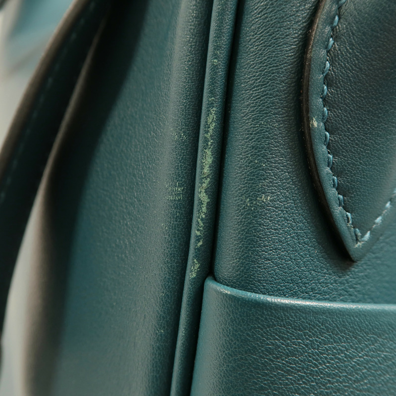 HERMES Swift皮革Lindy 30銀扣手挽肩背兩用袋Bleu De Galice-15