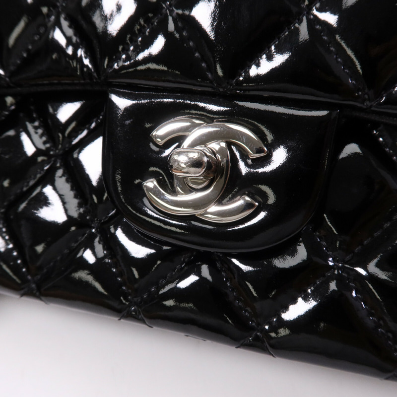 CHANEL 漆皮皮革Classic 25銀扣鏈帶肩背袋-6