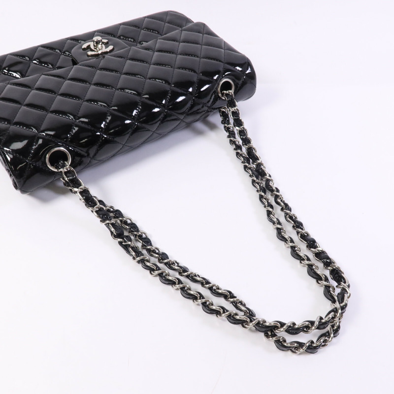 CHANEL 漆皮皮革Classic 25銀扣鏈帶肩背袋-8