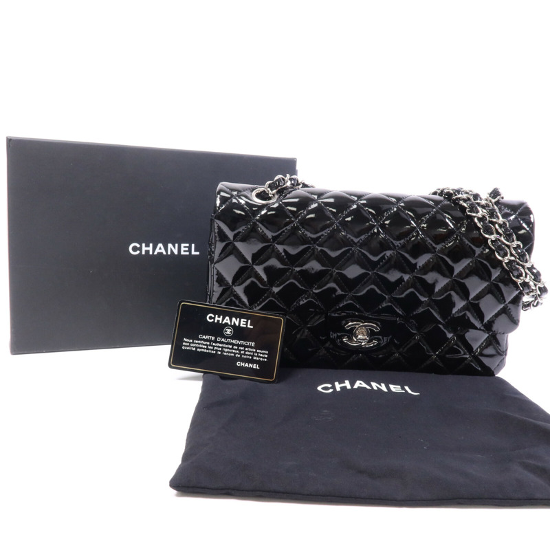 CHANEL 漆皮皮革Classic 25銀扣鏈帶肩背袋-9
