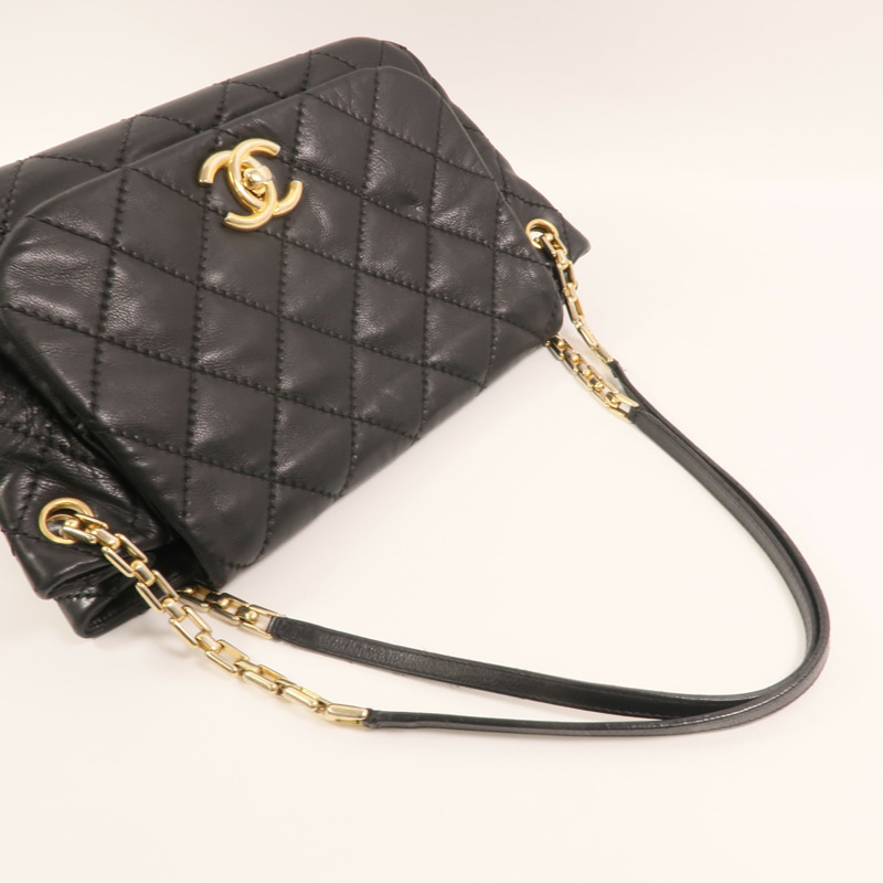 CHANEL 牛皮皮革Chain Shoulder金扣肩背袋-7