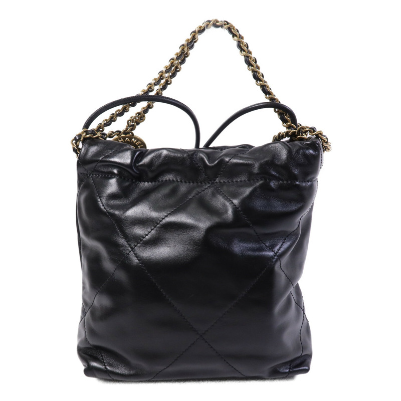 CHANEL 牛皮皮革C22 Mini金扣鏈帶手挽肩背兩用袋-1