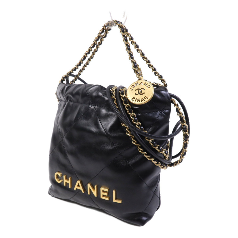 CHANEL 牛皮皮革C22 Mini金扣鏈帶手挽肩背兩用袋-2