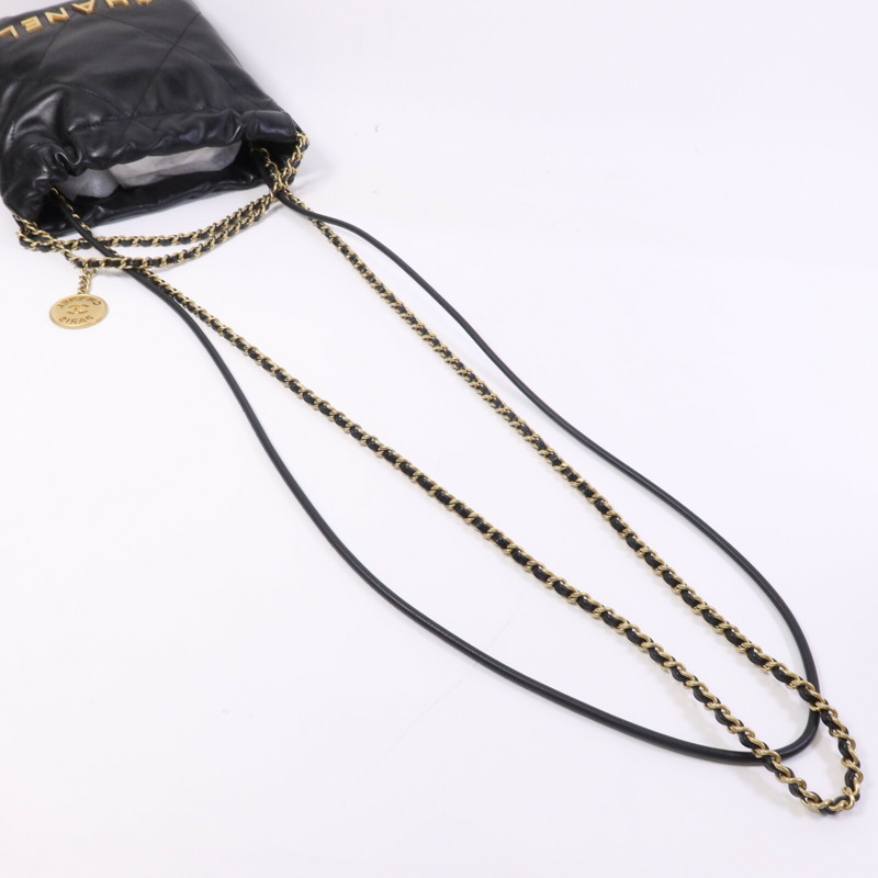 CHANEL 牛皮皮革C22 Mini金扣鏈帶手挽肩背兩用袋-9