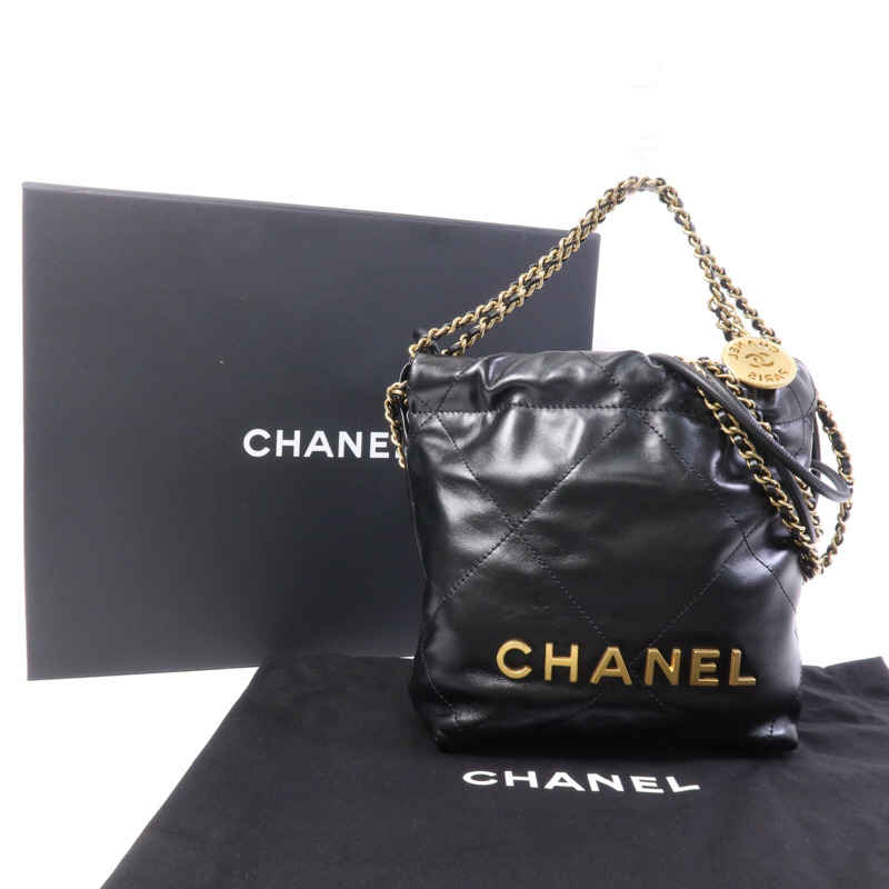 CHANEL 牛皮皮革C22 Mini金扣鏈帶手挽肩背兩用袋-10