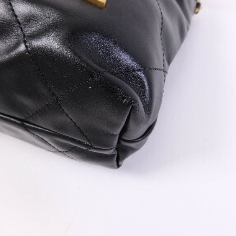 CHANEL 牛皮皮革C22 Mini金扣鏈帶手挽肩背兩用袋-11