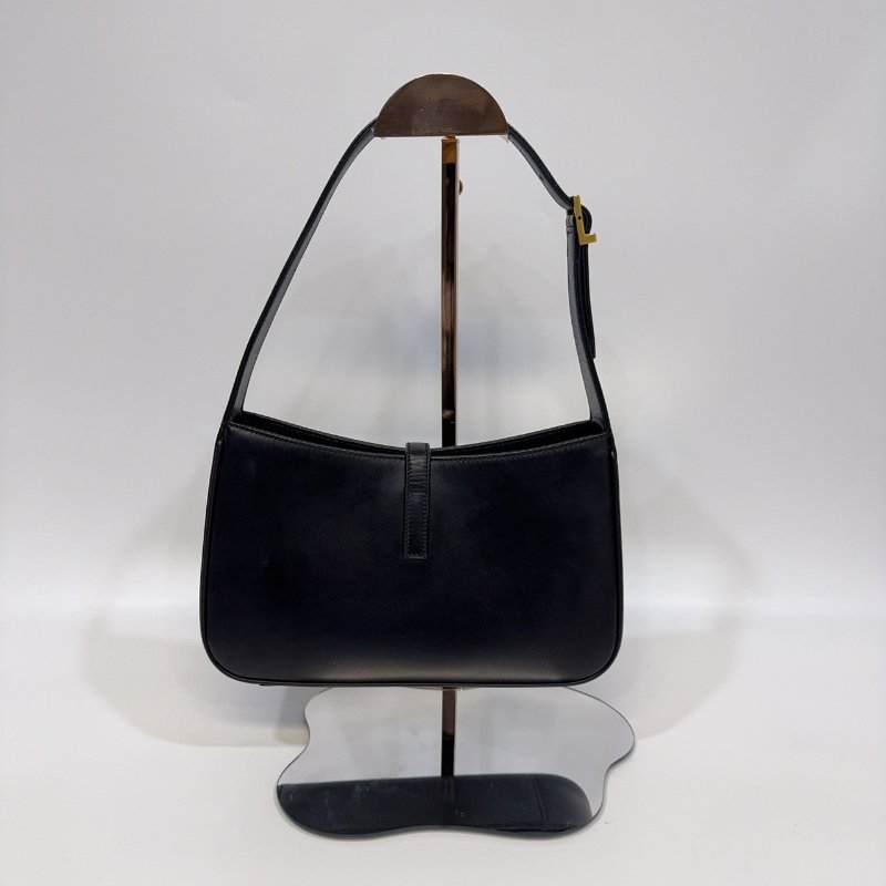 YSL黑色牛皮金釦LE5a7腋下肩背包-5