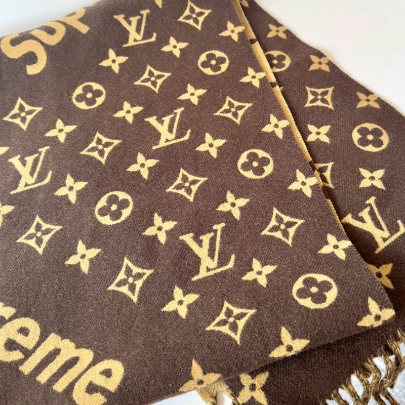 Louis Vuitton Supreme 聯名 經典 焦糖色 羊毛 羊絨 流蘇 圍巾 MP1891-2