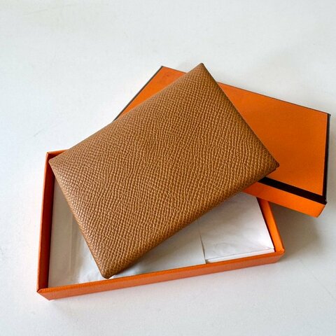 HERMES Calvi Duo 37Gold 金棕 Epsom皮 零錢袋 卡夾