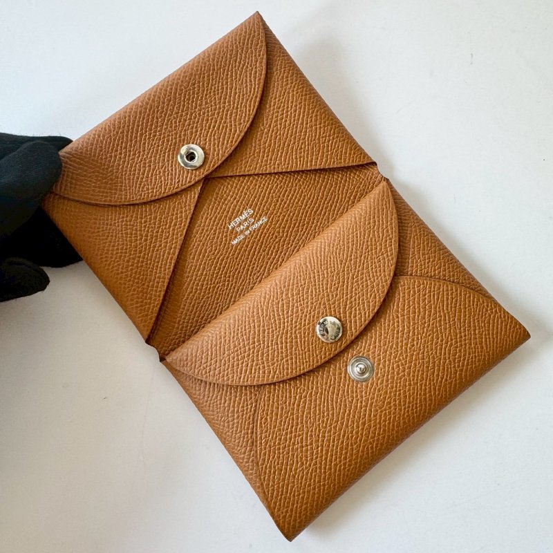 HERMES Calvi Duo 37Gold 金棕 Epsom皮 零錢袋 卡夾-1