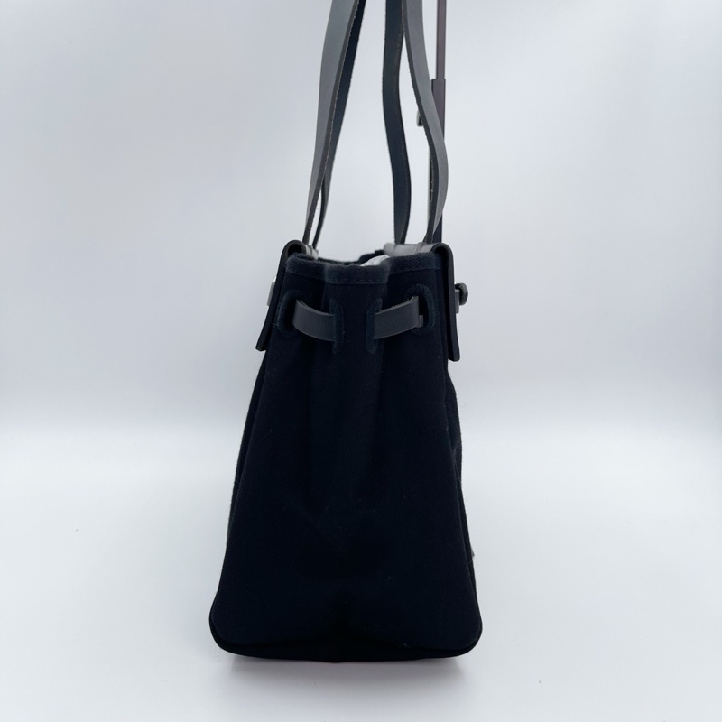 「JL精品代購」愛馬仕黑/深藍色herbag cabas帆布拼皮手提單肩托特包-5