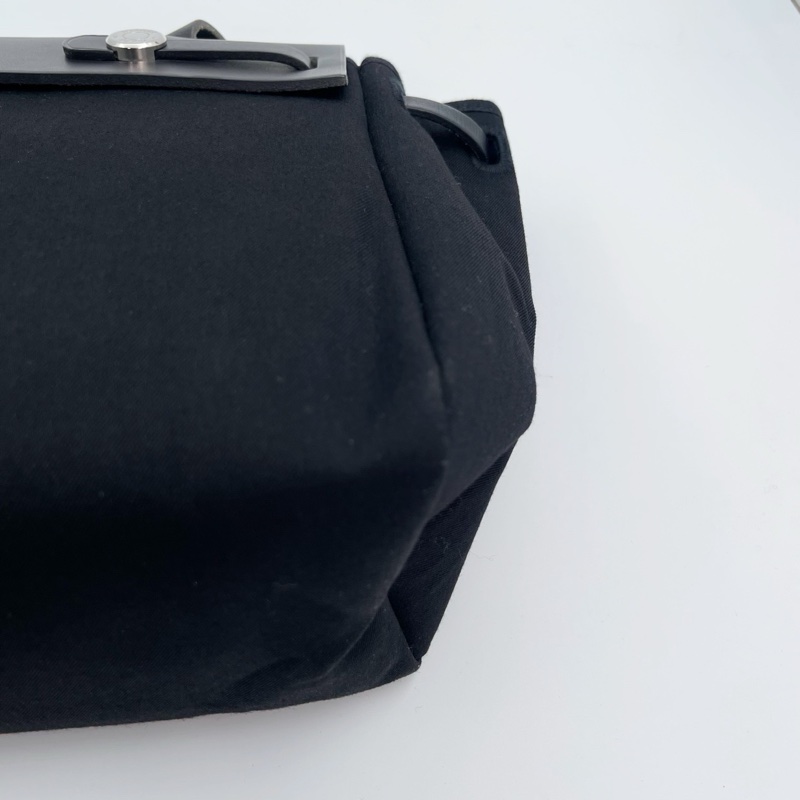 「JL精品代購」愛馬仕黑/深藍色herbag cabas帆布拼皮手提單肩托特包-8