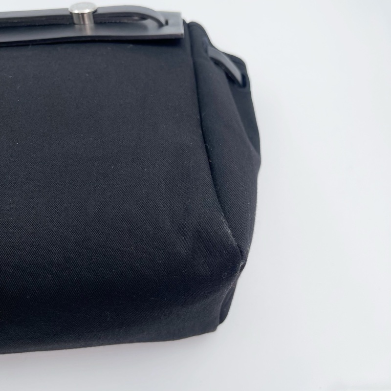 「JL精品代購」愛馬仕黑/深藍色herbag cabas帆布拼皮手提單肩托特包-10