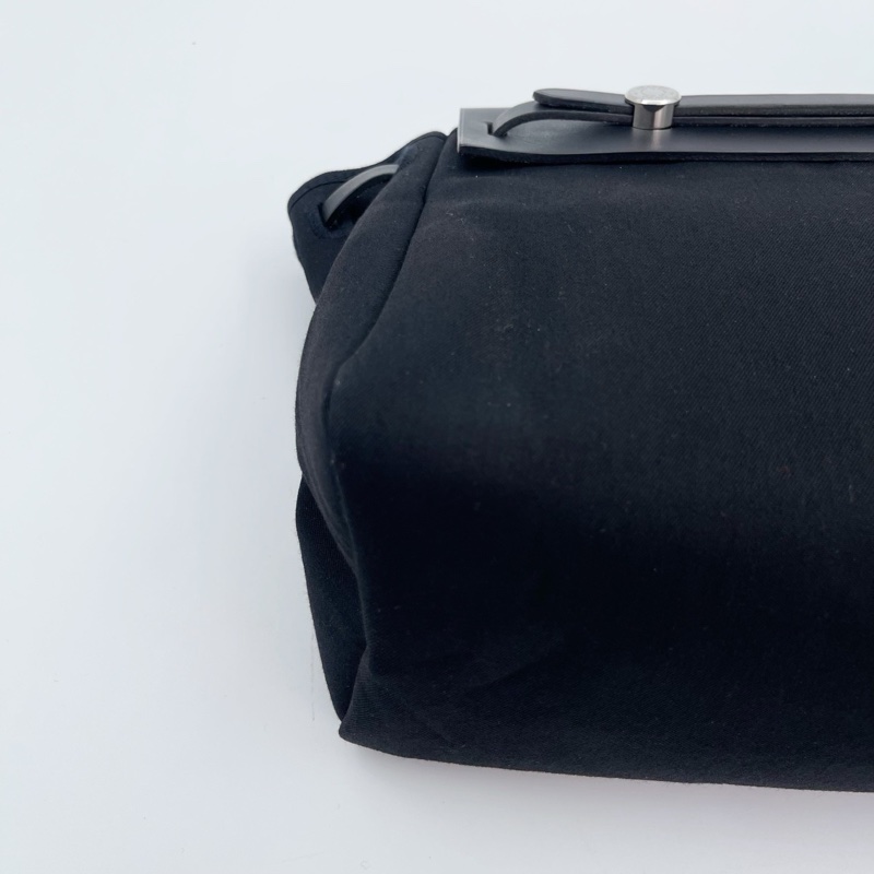 「JL精品代購」愛馬仕黑/深藍色herbag cabas帆布拼皮手提單肩托特包-11