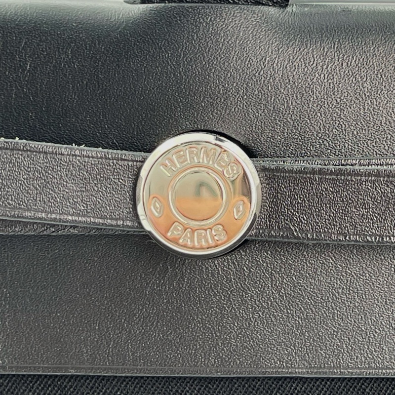 「JL精品代購」愛馬仕黑/深藍色herbag cabas帆布拼皮手提單肩托特包-24