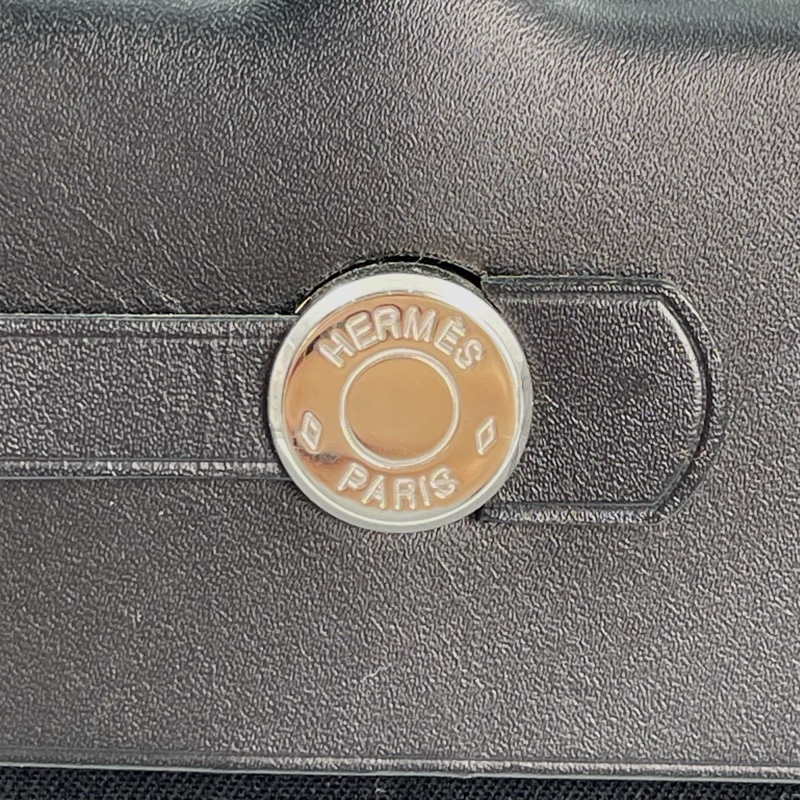 「JL精品代購」愛馬仕黑/深藍色herbag cabas帆布拼皮手提單肩托特包-25