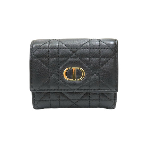 黑色牛皮 Caro Hibiscus L-Zip 三折 短夾【Dior 迪奧】 S5209UWHC