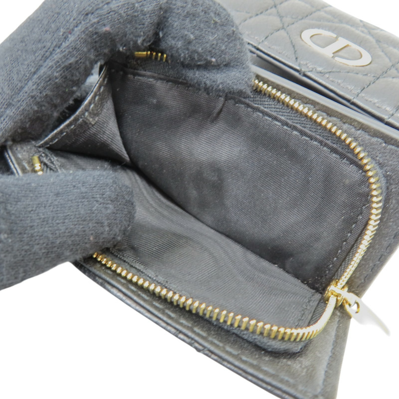 黑色牛皮 Caro Hibiscus L-Zip 三折 短夾【Dior 迪奧】 S5209UWHC-6