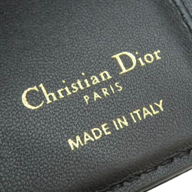 黑色牛皮 Caro Hibiscus L-Zip 三折 短夾【Dior 迪奧】 S5209UWHC-7