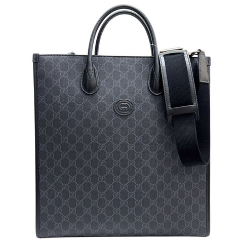 黑色 GG Supreme 帆布 Interlocking G 中型手提包 兩用包【GUCCI 古馳】 674155