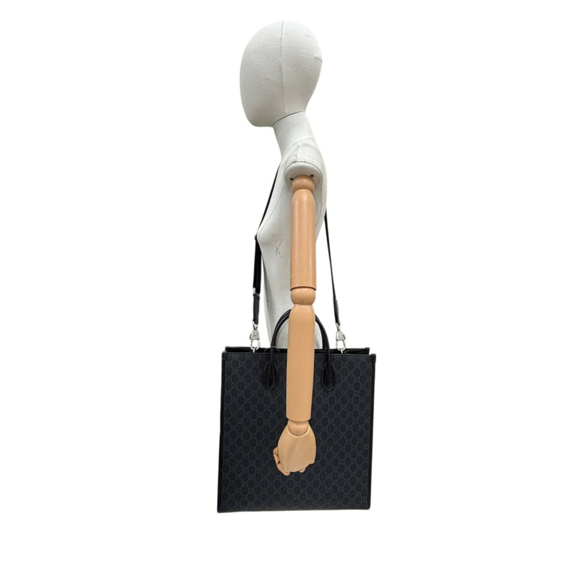 黑色 GG Supreme 帆布 Interlocking G 中型手提包 兩用包【GUCCI 古馳】 674155-7