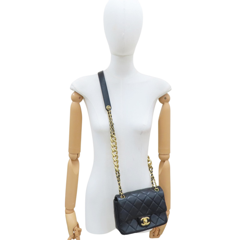 黑色 菱格紋 羊皮 Mini Flap 肩背包【CHANEL 香奈兒】 AS3368-7