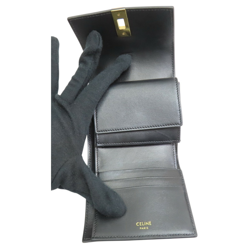黑色 牛皮 Small Trifold Wallet 16 三折 短夾【CELINE 賽琳】 10F523CQ7-4