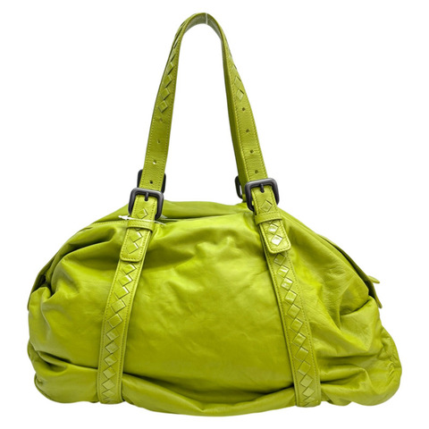 黃綠色 編織 羊皮 波士頓包 肩背包【BOTTEGA VENETA BV 寶緹嘉】 246128