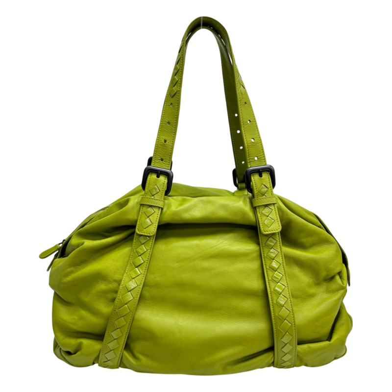 黃綠色 編織 羊皮 波士頓包 肩背包【BOTTEGA VENETA BV 寶緹嘉】 246128-2