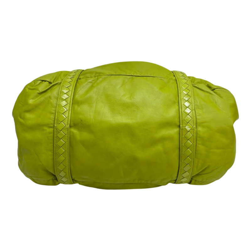 黃綠色 編織 羊皮 波士頓包 肩背包【BOTTEGA VENETA BV 寶緹嘉】 246128-3