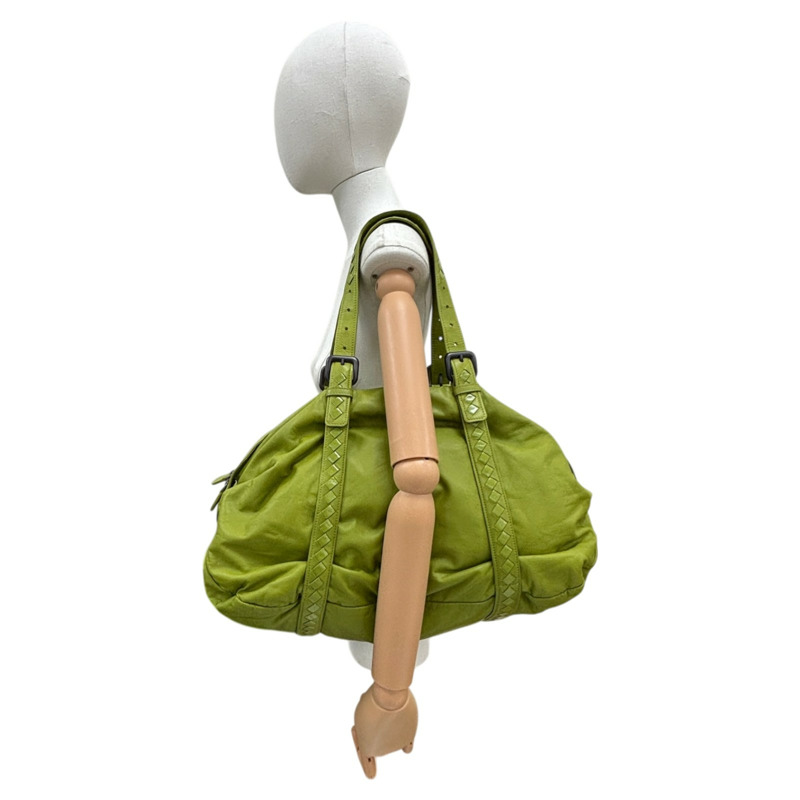 黃綠色 編織 羊皮 波士頓包 肩背包【BOTTEGA VENETA BV 寶緹嘉】 246128-7