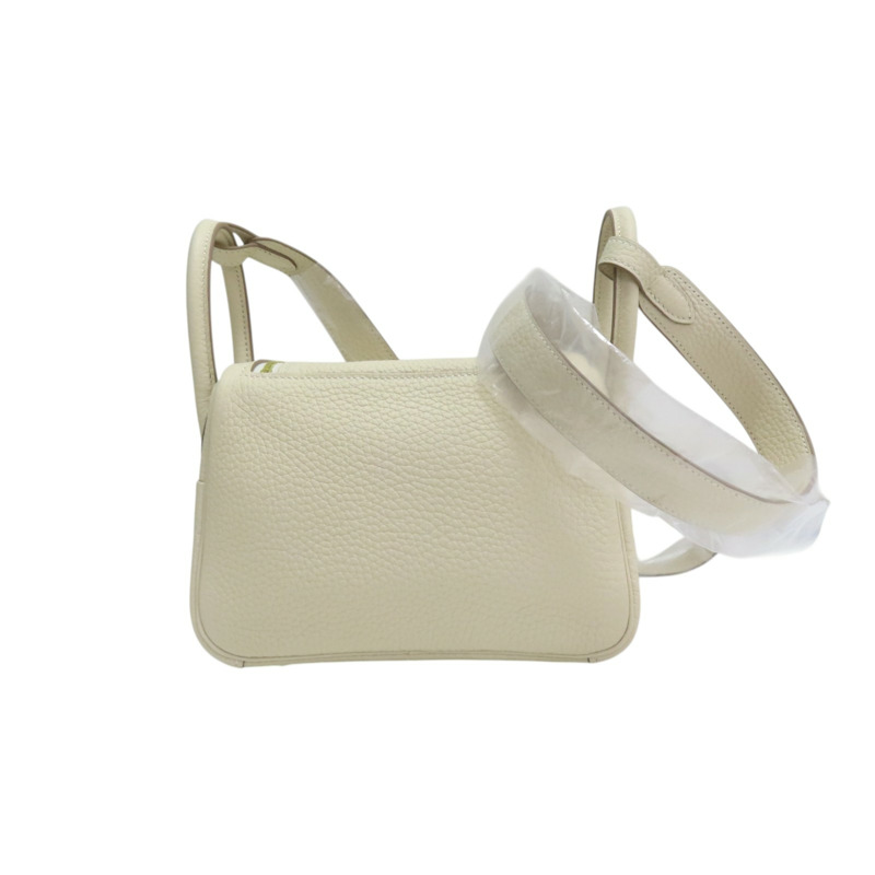 奶昔白 Clemence牛皮 Mini Lindy 肩背包 Z刻 金釦【HERMES 愛馬仕】 H079086CC-1