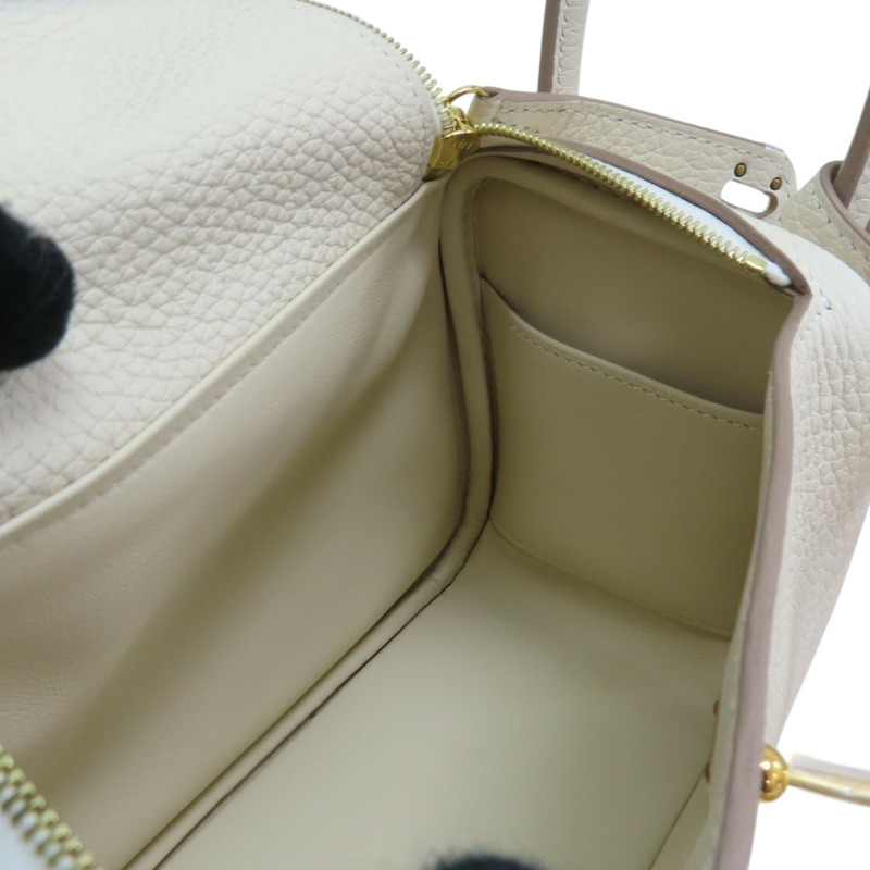 奶昔白 Clemence牛皮 Mini Lindy 肩背包 Z刻 金釦【HERMES 愛馬仕】 H079086CC-4
