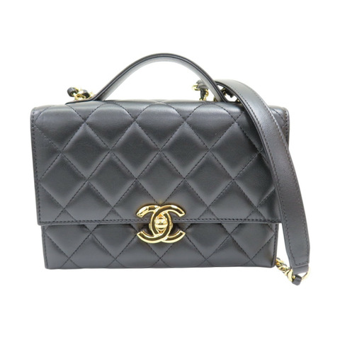 黑色 菱格紋 羊皮 Mini Top Handle Flap 兩用包 金扣【CHANEL 香奈兒】 AS2796