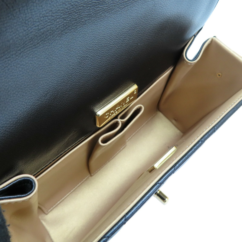 黑色 菱格紋 羊皮 Mini Top Handle Flap 兩用包 金扣【CHANEL 香奈兒】 AS2796-4